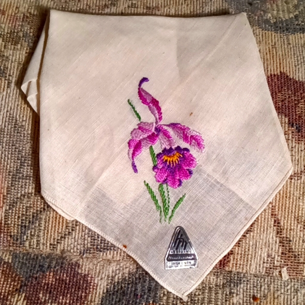 Vintage Herrman IRISH LINEN embroidered handkerchief